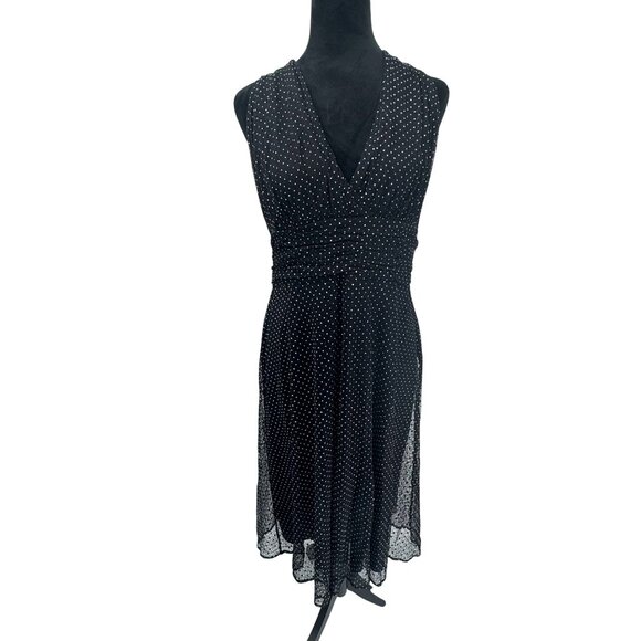 Evan Picone Polka Dot Halter Mesh Dress Women 14 Tank Empire Waist Y2K Babydoll - Picture 3 of 7